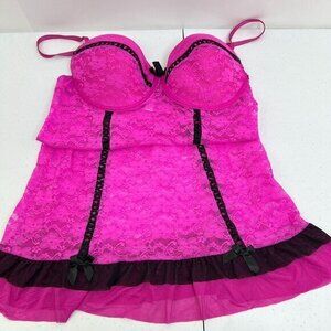 Just Sexy Intimate 2X Teddy Dress Lace Pink Black Tank Bra Underwire‎ Sheer